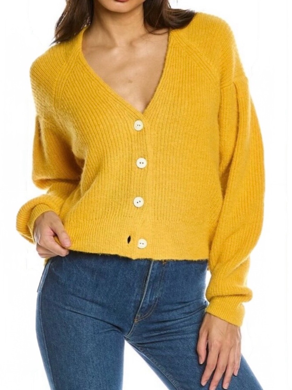 rag & bone Mustard Yellow Button-Front V-Neck Sweater